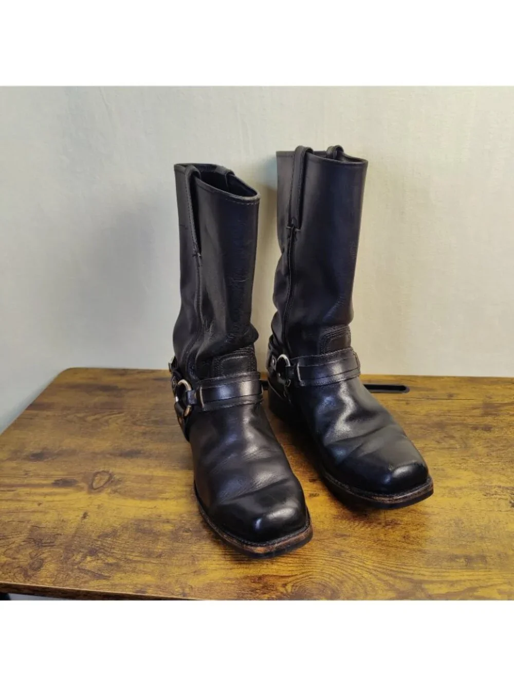 FRYE 10M Harness Boots Black Leather USA Biker MOTO Neoprene Oil Resistant